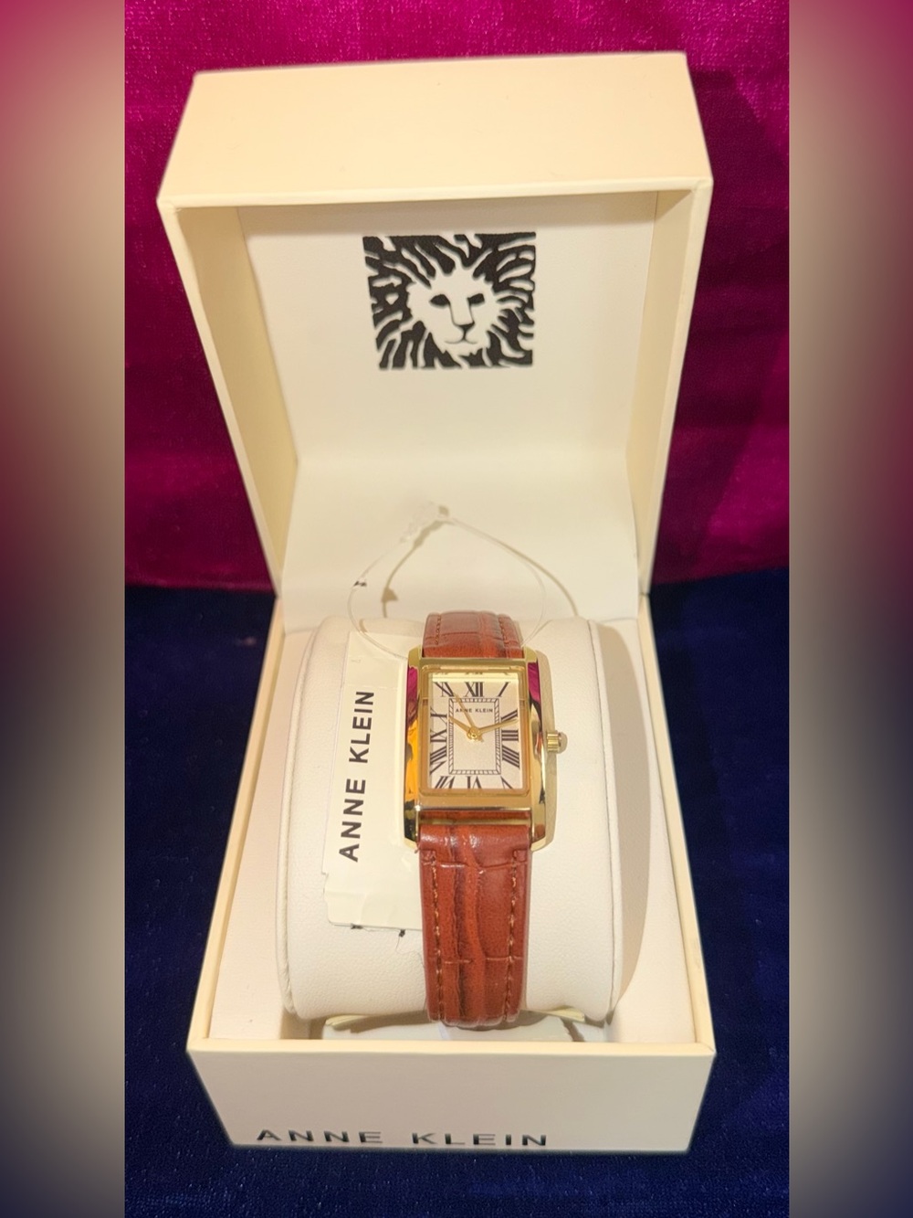Anne Klein Gold-Tone Case with Brown Leather Strap Women's Watch